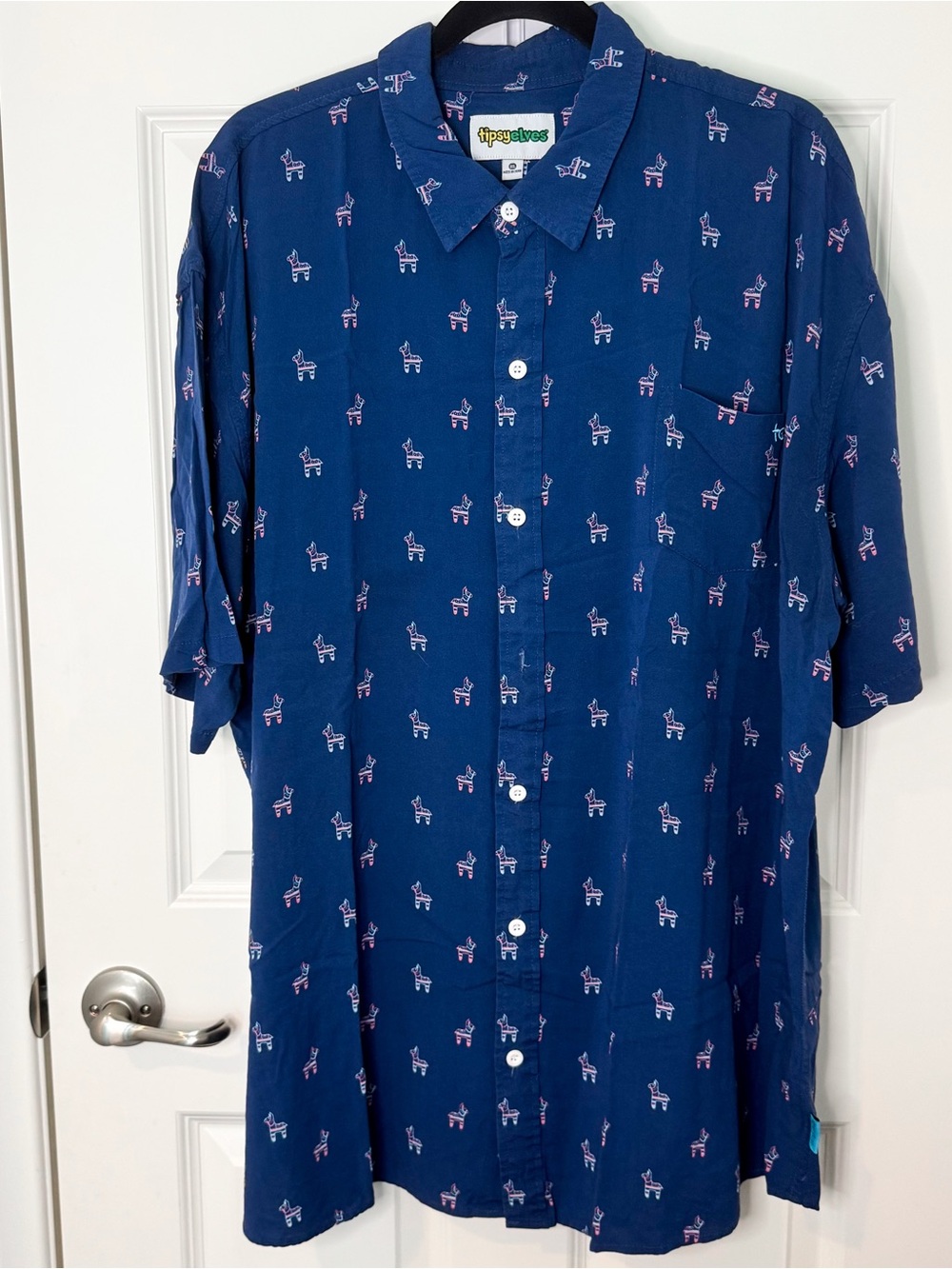 Tipsy Elves Men’s 3XL Blue Piñata Llama Novelty Button Up Shirt